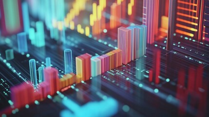 Poster - abstract data visualization with colorful bars and lines