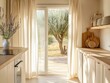 © Bouchra - A kitchen with a window and a white curtain