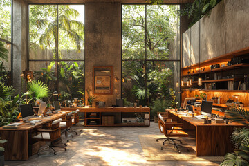 Aufkleber - a coworking space filled with remote workers, using technology to work independently but in a shared