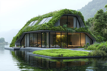 Poster - an eco-friendly house made from sustainable materials. concept of architecture.