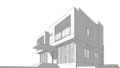 Poster - house building sketch architectural 3d illustration