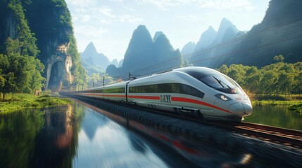Poster - High-Speed Train Through Scenic Landscape