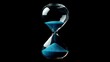 © Khalil - Hourglass is sand of time age, Life pour blue sand into hourglass to add more limited time. Deadline extended time management hope concept hour glass. Black background shadow life clock passing by