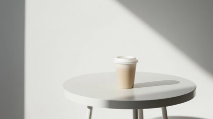 Poster - Minimalist Coffee Cup on Table with Soft Light