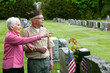 © Raymond Forbes LLC/Stocksy - Senior military Veteran with wife salutes at veteran cemetery