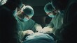 © Youttakone - A team of surgeons performing a complex operation under intense lighting, focusing on a patient lying on the operating table.