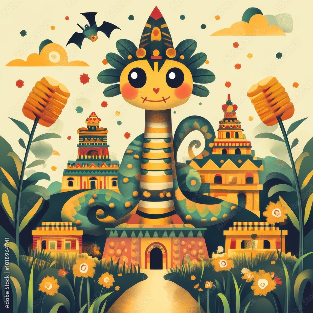 Coiled in Color Aztec Temple's Feathered Kawaii Guardian. Cute Kawaii ...