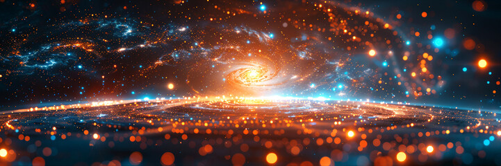 Canvas Print - abstract cosmic landscape with swirling galaxies and glowing lights, creating a vibrant and mesmeriz
