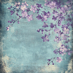 Wall Mural - vintage grunge purple, white and blue background with flowers	
