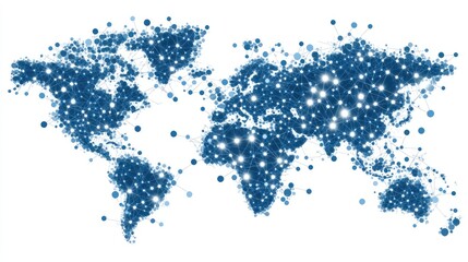 Poster - this composition features a stylized representation of the world map in light blue and white, emphas