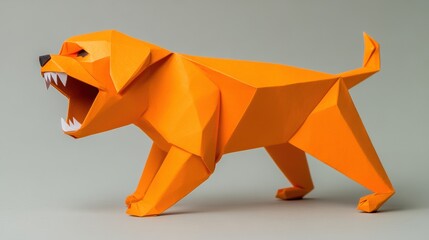 Poster - A paper origami dog with a large mouth and teeth, AI