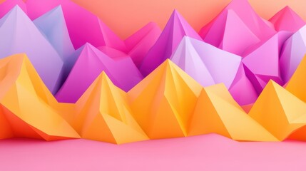 Wall Mural - a colorful paper mountain range with a pink background, ai