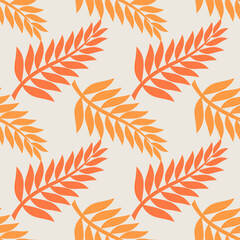 Wall Mural - Autumn leaves orange vintage seamless pattern. Surface pattern design. Vector illustration.