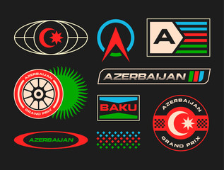 Set streetwear auto racing logo ideas for a clothing brand. Design vector typography for decals auto and t-shirt Azerbaijan streetwear clothing y2k style.