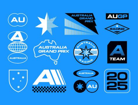 Set streetwear auto racing logo ideas for a clothing brand. Design vector typography for decals auto and t-shirt Australia streetwear clothing y2k style.
