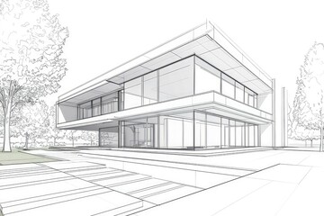 Modern architectural design in a line art 3D perspective.