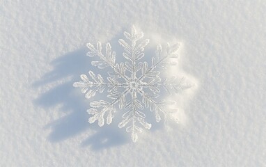 Poster - A delicate snowflake rests on a blanket of snow, showcasing intricate patterns and textures in a serene winter landscape.