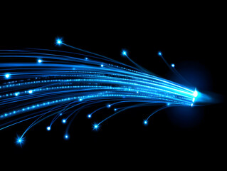 Poster - Blue fiber optic lines with white dots on black background vector illustration design, technology, and internet concept design