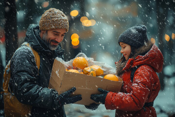 Poster - a random stranger offering help after witnessing someone drop all their groceries. concept of kindne
