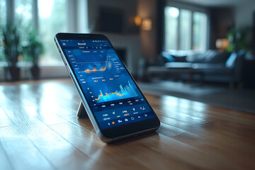 Poster - A fitness app open on a smartphone, tracking steps and daily activity. Concept of health.