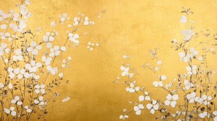 Elegant gold wallpaper with white flowers for modern decor. --