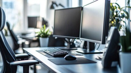 Poster - Modern Office Workspace with Dual Monitors