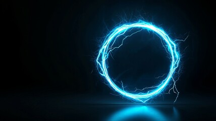 A glowing blue energy circle with electric arcs illuminating a dark background at night