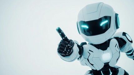 Fototapete - Small futuristic robot pointing at something, symbolizing advancements in artificial intelligence, robotics, and technological innovation, Generative Ai
