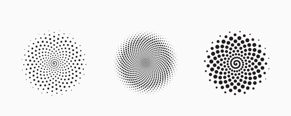 Poster - set of dotted abstract shapes. circular halftone patterns. half tone design elements in geometric te