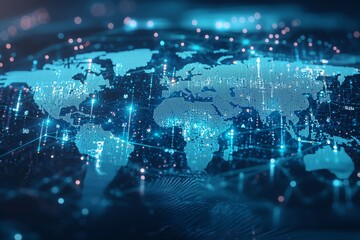 A digital globe with bar and line charts, a light background, and a concept of technology and business. 3D rendering.