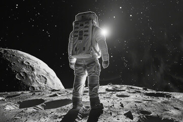Wall Mural - an astronaut walks on the moon. generative ai