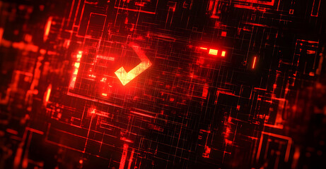 Poster - Creative red security alert on blurry backdrop. Fraud and danger concept designs. 3D Rendering design