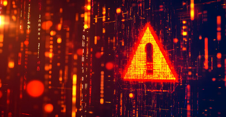 Poster - Creative red security alert on blurry backdrop. Fraud and danger concept designs. 3D Rendering design