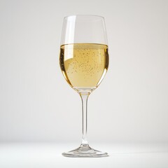 A glass of champagne against a white background, high resolution, realistic photograph, professional photography, studio lighting.