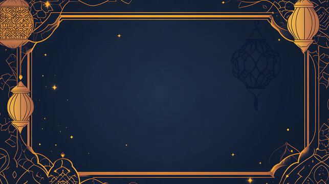Eid Al-Fitr sticker design with a blue background design, golden decorations, and white space for text design