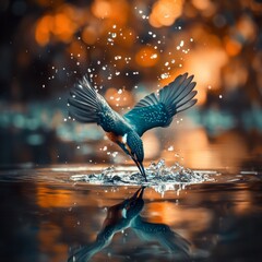 Wall Mural - A stunning kingfisher diving into water. This vibrant image showcases the beauty of nature. Perfect for wildlife lovers and photographers. Capture the moment of elegance. AI