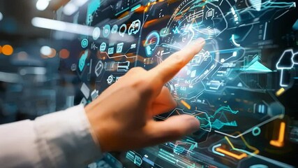 Aufkleber - engineer is touching a digital screen with his finger, using futuristic software with augmented real