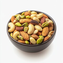 Poster - A vibrant bowl overflowing with a variety of nuts. This healthy mix includes almonds, cashews, and pistachios. Ideal for snacking or as a party treat. Enjoy the crunchy goodness. AI