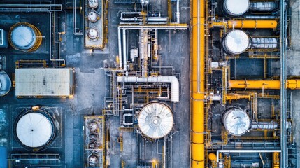 Poster - Aerial View of Industrial Pipes and Storage Tanks