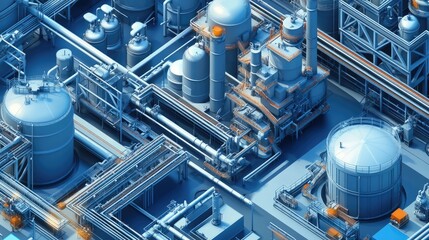 Poster - Industrial Plant with Extensive Piping System