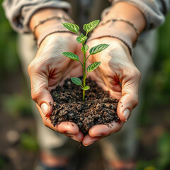 hands holding seedling