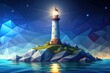 © Andaman - Low polygonal style lighthouse at night on island in sea