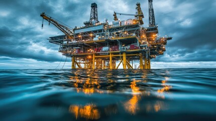 Offshore Oil Rig Under Dramatic Sky