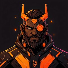 Poster - Cyberpunk Warrior with Orange Horns