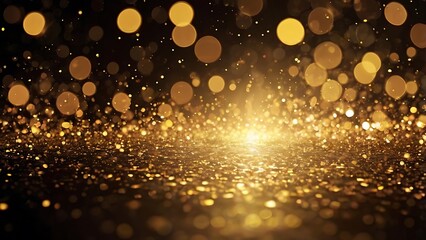 Aufkleber - Abstract illustration background of a glitter style background with numerous golden circular bokeh effects of varying sizes in gold and black hues