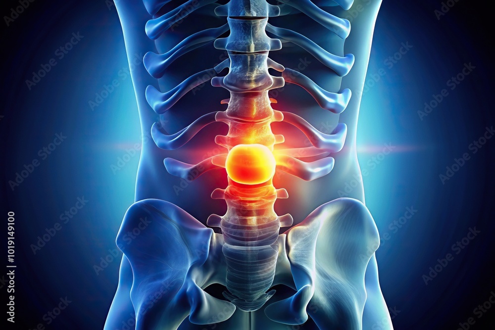 Exploding Disc Back Anatomical illustration of lumbar spine with slipped disc, herniated ...