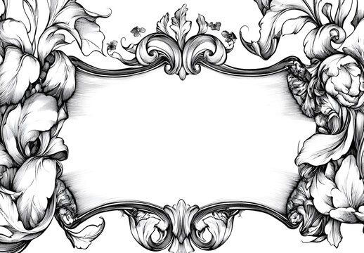 Vintage label frame design, line art drawing, detailed and intricate ink lines design, white background design,