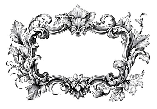 Vintage label frame design, line art drawing, detailed and intricate ink lines design, white background design,