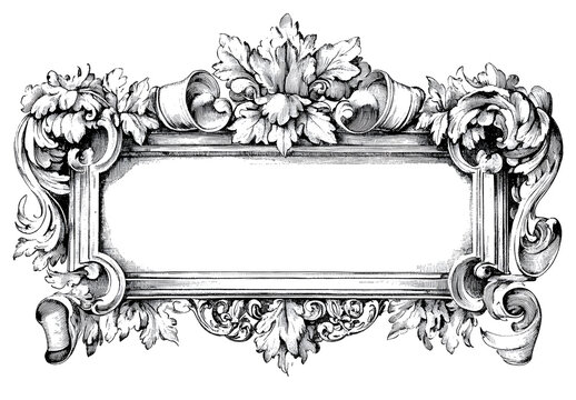 Vintage label frame design, line art drawing, detailed and intricate ink lines design, white background design,