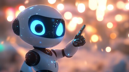 Poster - Stock cute robot that points to a space.